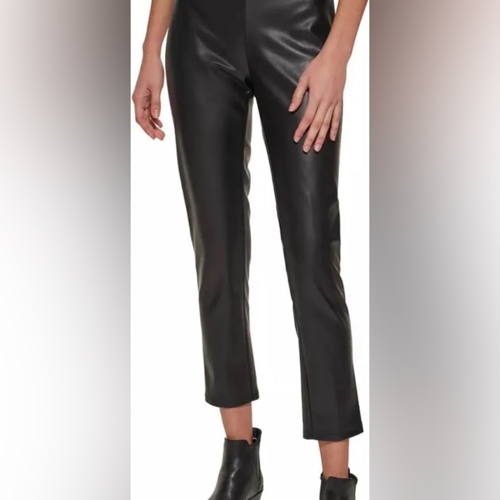 DKNY Faux Leather & Denim Mixed Media Pants 16 Cyber Grunge Edgy 90s